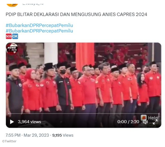 Viral! PDIP Kota Blitar Deklarasi Anies Baswedan Capres 2024.